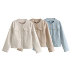 Fashionable Jacket with Two Patch Pockets and Gold Button Details