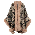 Women's Cozy Poncho with Faux Fur Trim and Leopard Print
