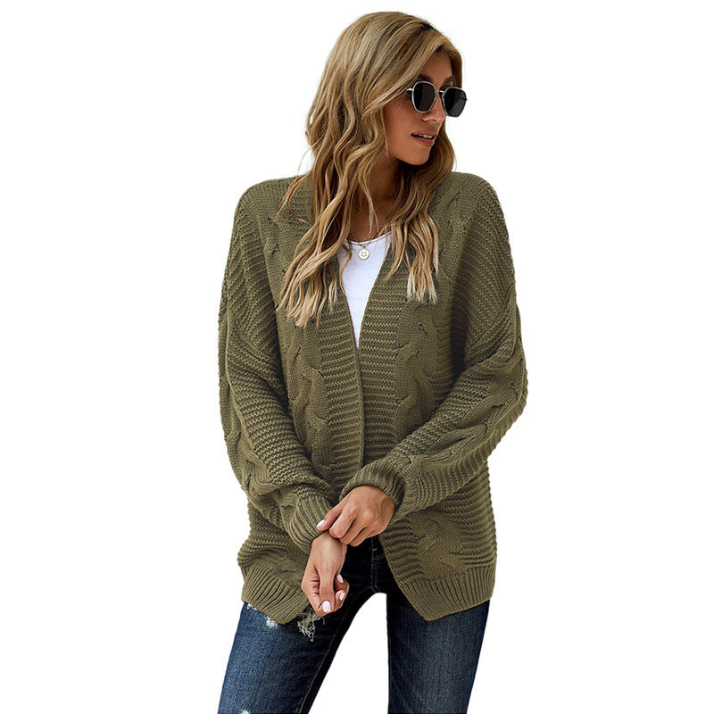 Women's Chunky Knit Cardigan with Creative Cable Patterns and Casual Fit
