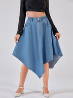 Women's Asymmetrical Denim Skirt with Attractive Hem Design