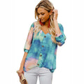 Casual Women's Blouse with Colorful Gradient and Roll-Up Sleeves
