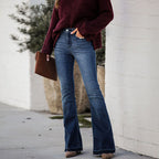 Women's High-Waisted Flared Jeans with Frayed Hem
