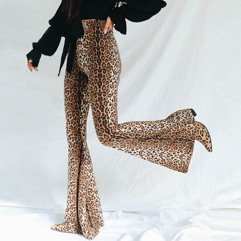 Women's Flared Jeans with Leopard Print