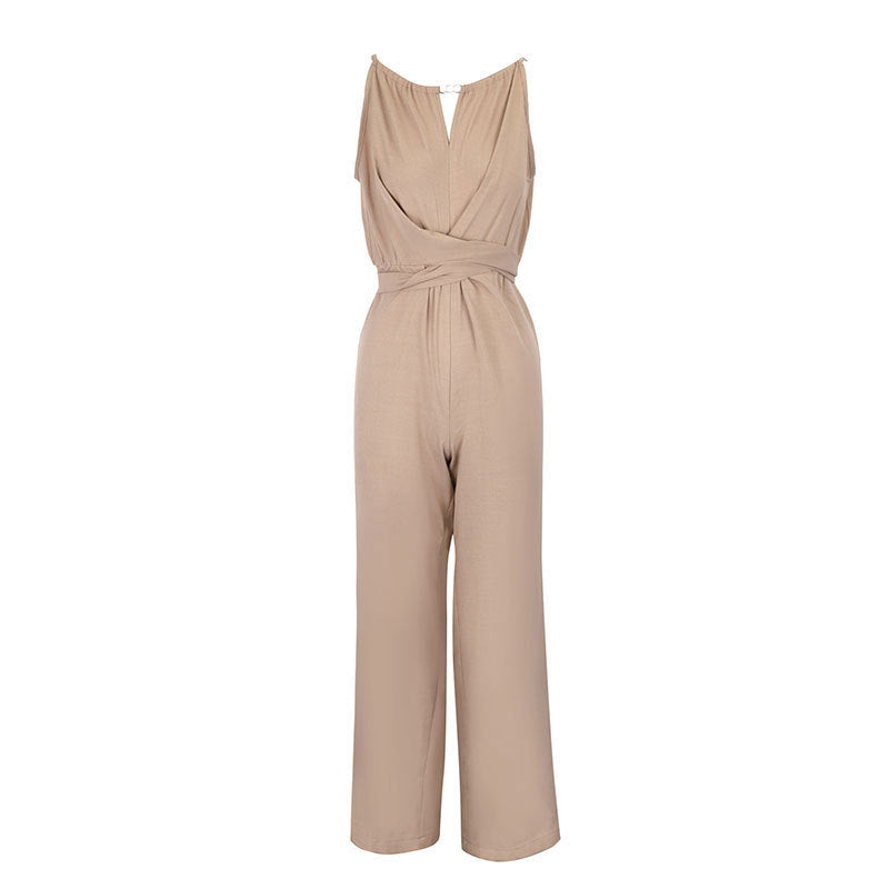 Women's Floor-Length Wrap Jumpsuit with Waist Seam