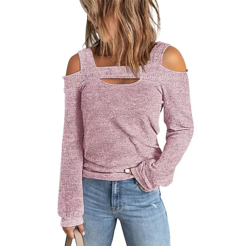 Women's Elegant Long-Sleeve Shirt with Asymmetric Cut-Out and Shoulder Design