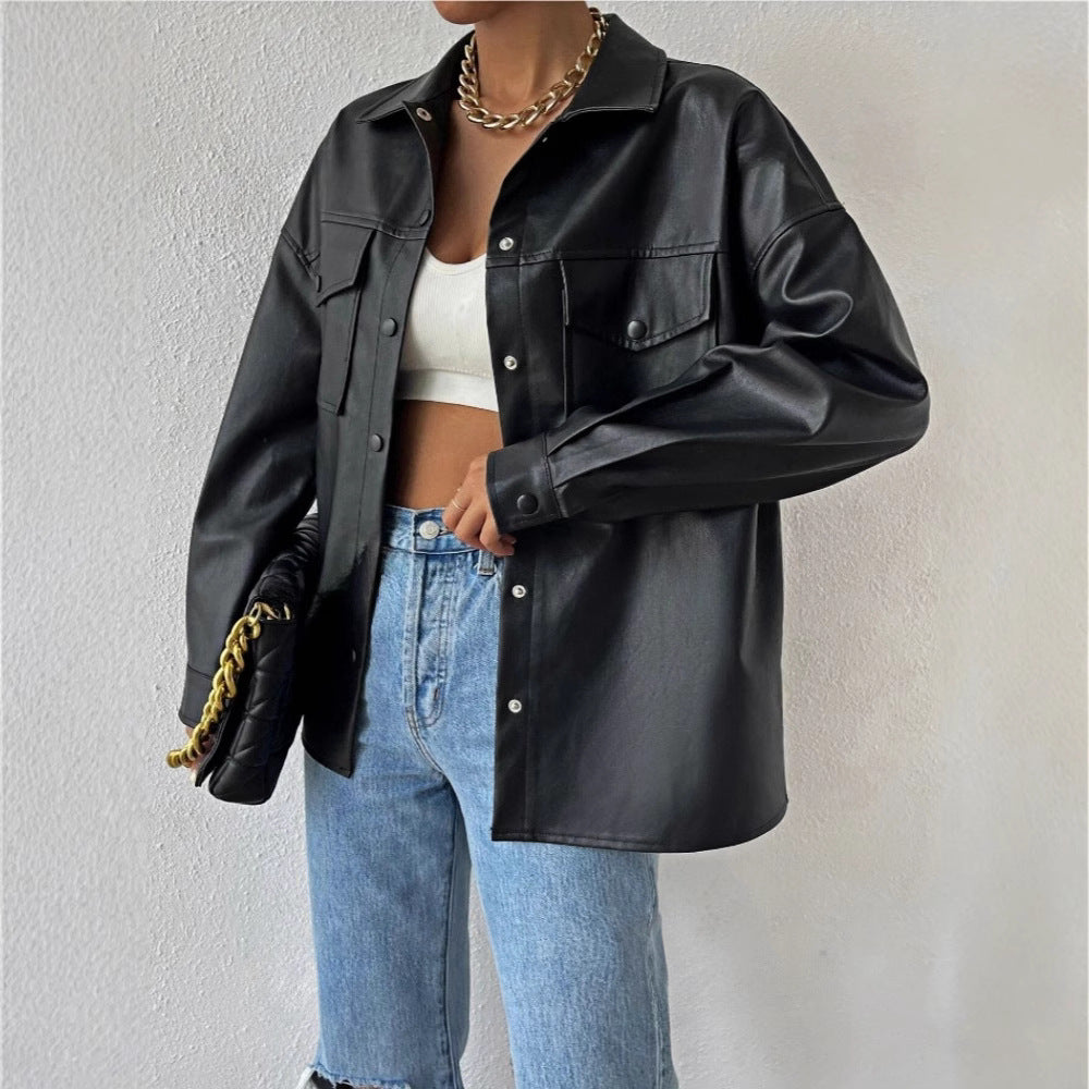 Women's Faux Leather Overshirt