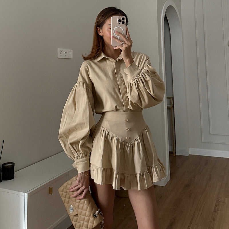 Women's Blouse and Skirt Set with Ruffles