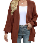 Women's Coarsely Knitted Cardigan with Dropped Shoulders