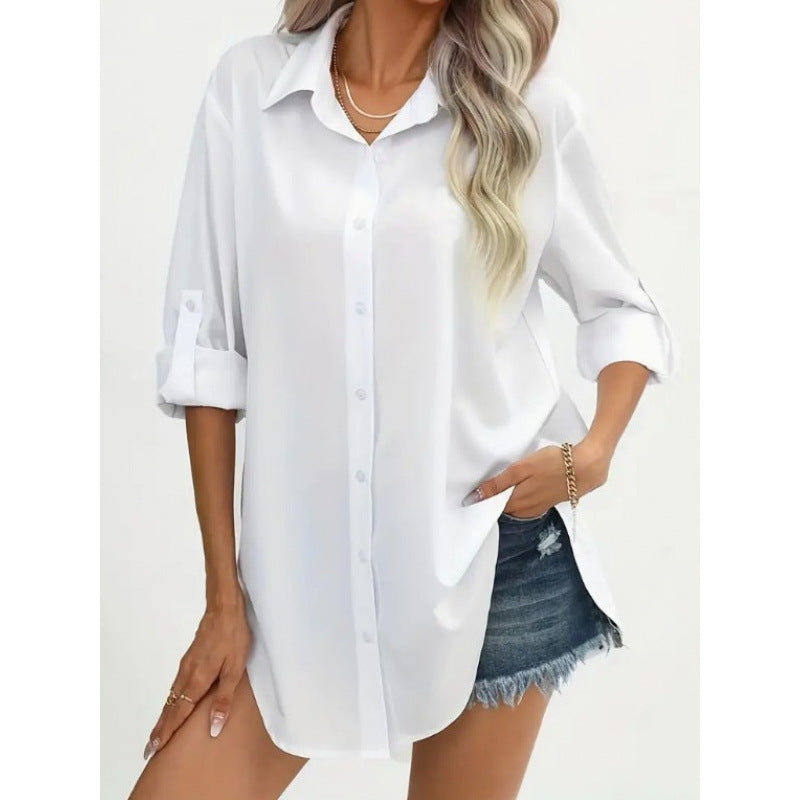 Elegant Long-Sleeve Breathable Cotton Blouse