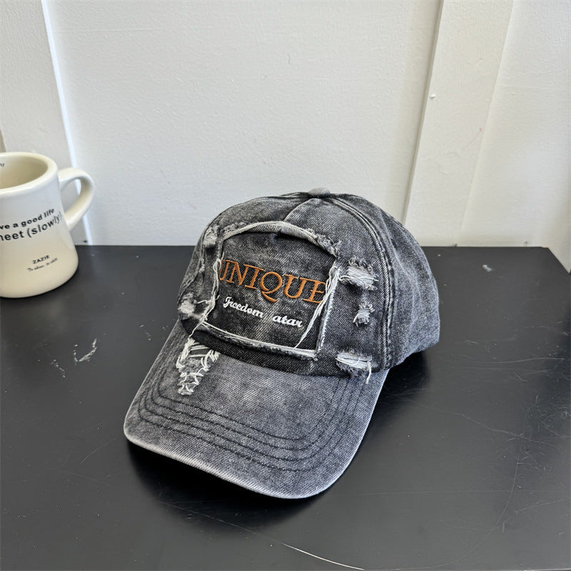 Men's Distressed Denim Graphic Cap