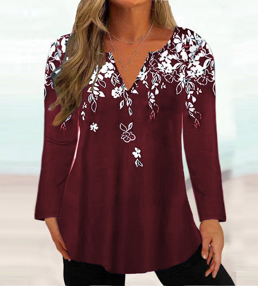 Elegant Women's Floral Blouse with V-Neck
