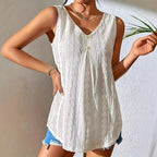 Women's Elegant Long-Sleeve Blouse with Textured Surface and Button Detail