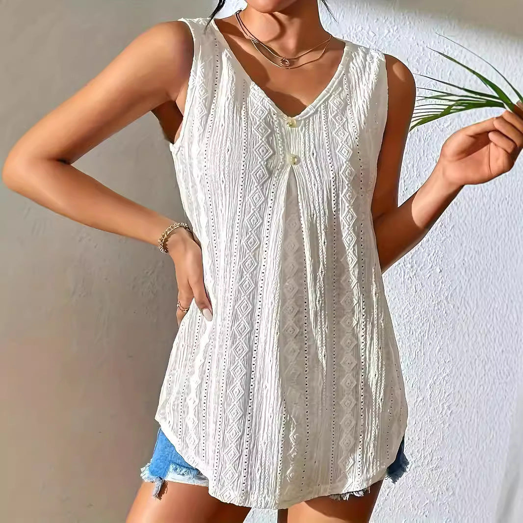 Women's Elegant Long-Sleeve Blouse with Textured Surface and Button Detail
