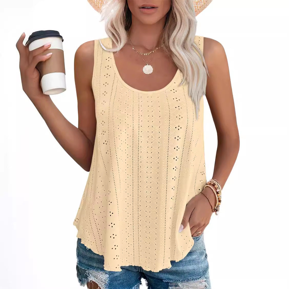 Women's Sleeveless Lace Top with Decorative Pattern