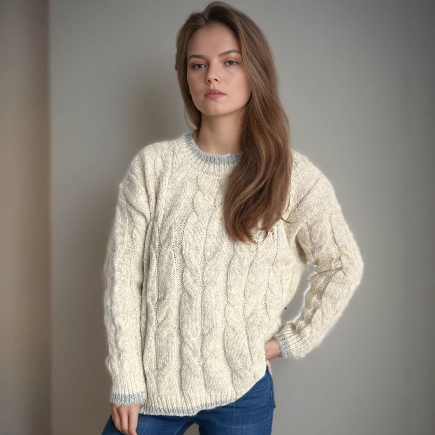 Women's Chunky Knit Sweater with Modern Cable Design and Relaxed Fit