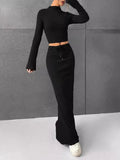 Women's Elegant and Comfortable Long-Sleeve Crop Top and Maxi Skirt Set