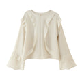 Women's Blouse Shirt with Voluminous Ruffle Sleeves and Back Zipper