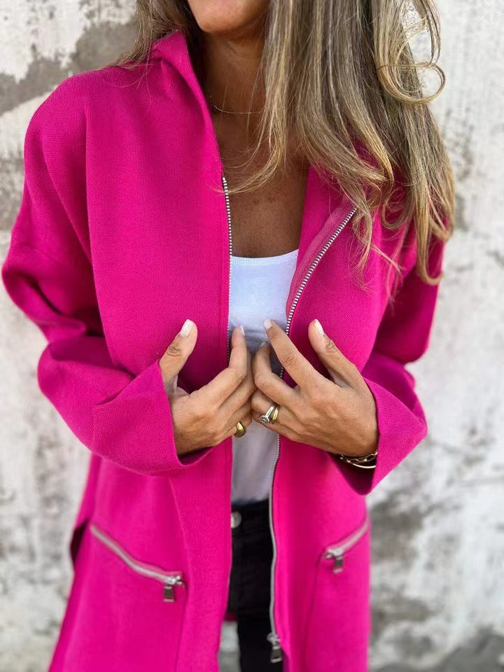 Women's Casual Coat with Hood and Asymmetrical Cut