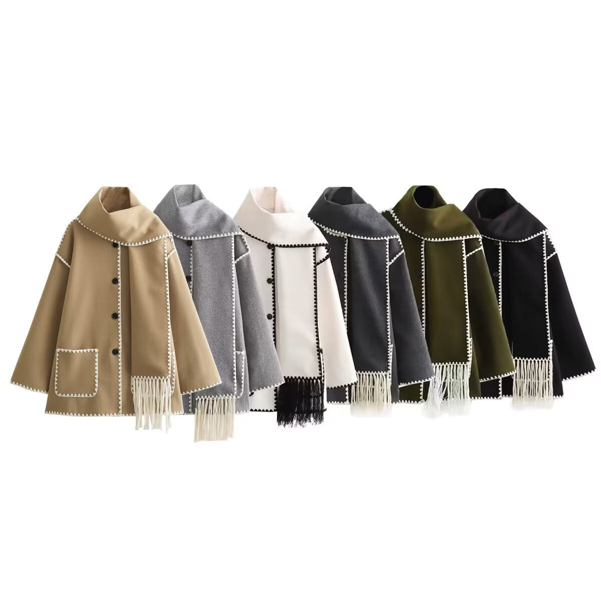 Women's Coat with Fringe Detail and Elegant Button Placket