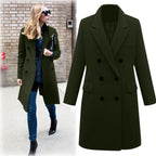 Women's Elegant Double-Breasted Wool Coat with Pockets