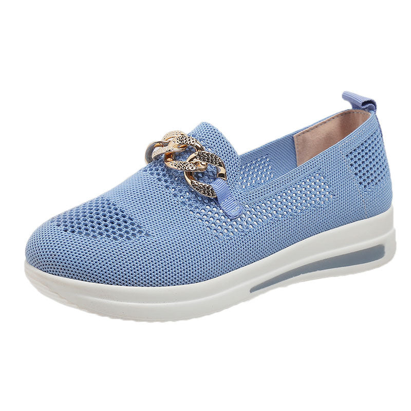 Women's Breathable Slip-On Sneakers with Fashionable Chain Detail