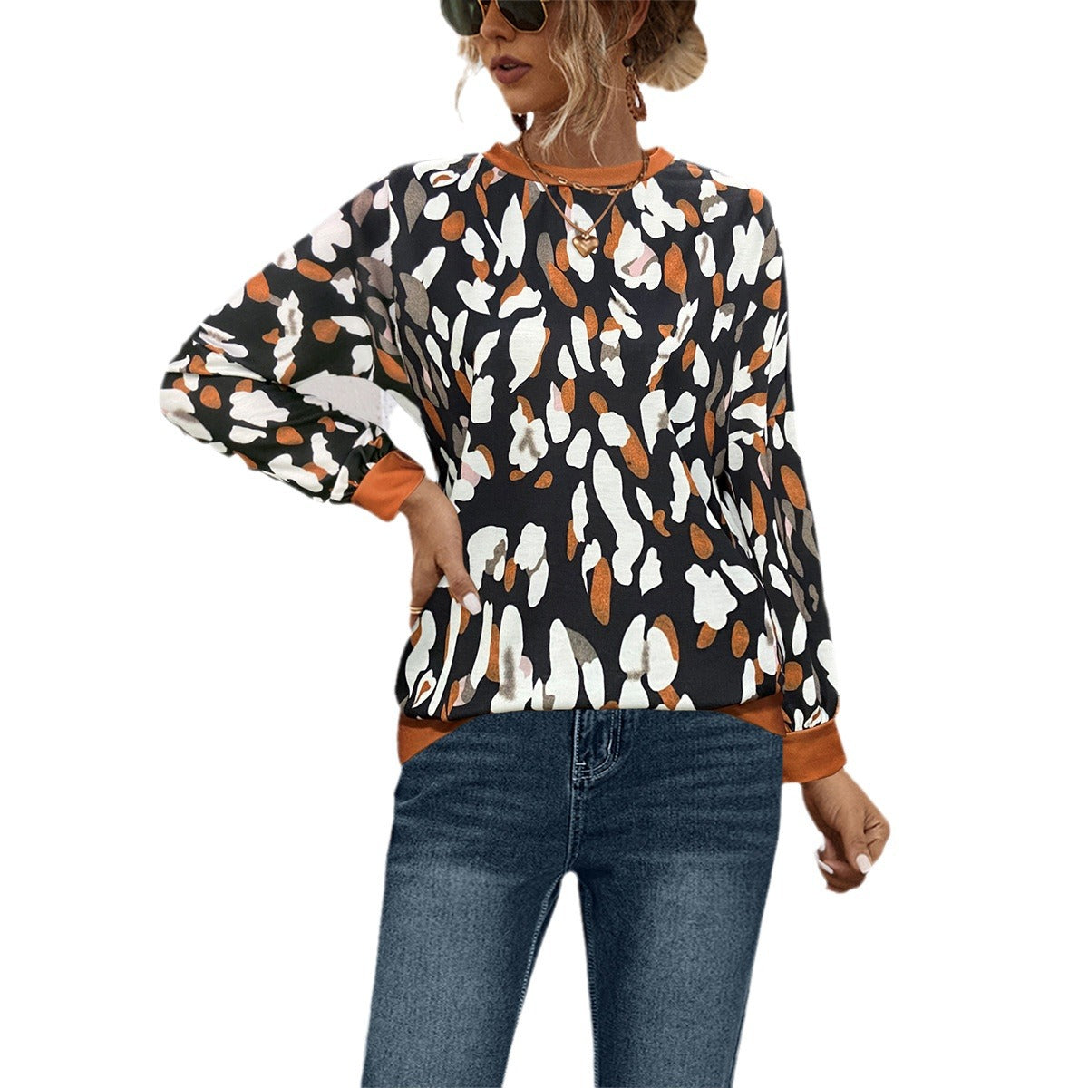 Women's Casual Sweater with Modern Leopard Print