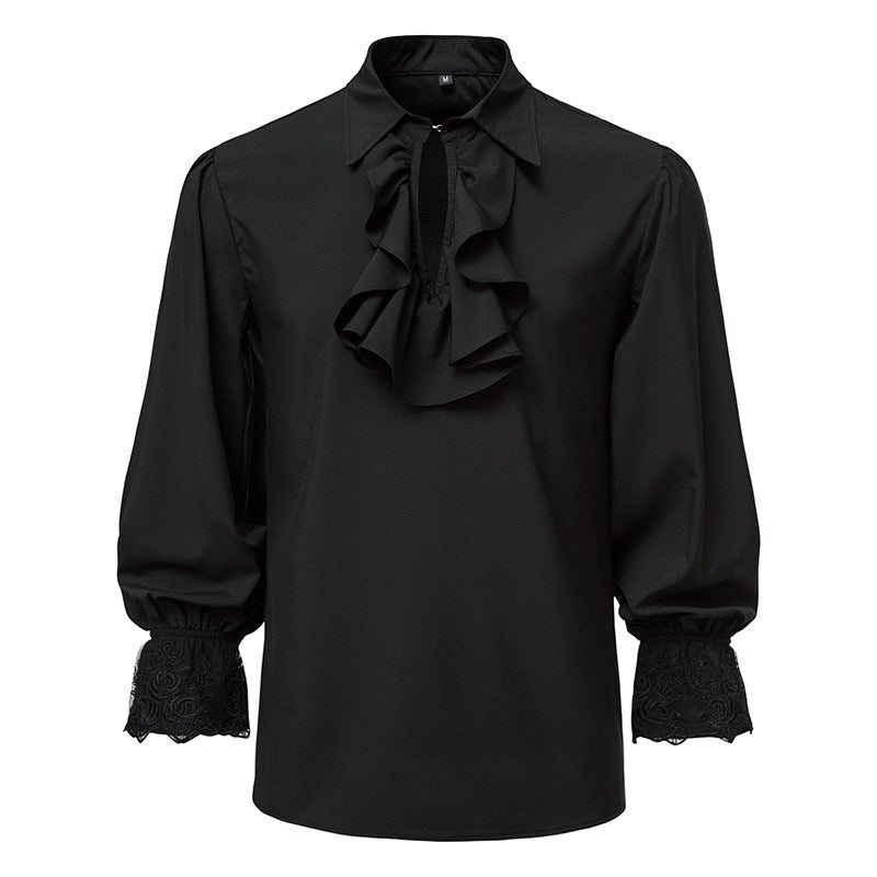 Women's Blouse with Ruffle Details and Lace Trim