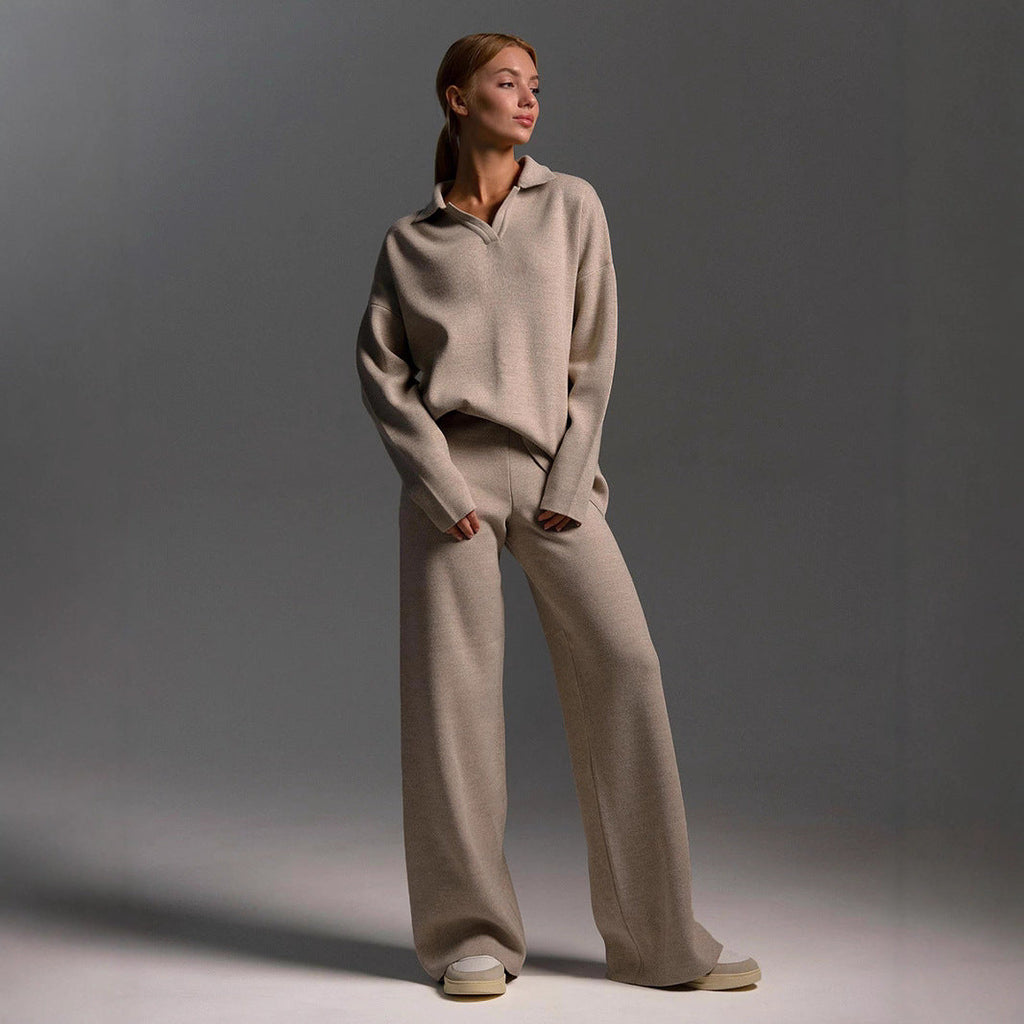 Women's Casual Polo Shirt and Wide Leggings Set