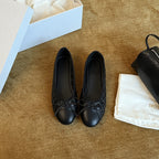 Women's Ballet Flats with Elegant Bow Detail in Leather