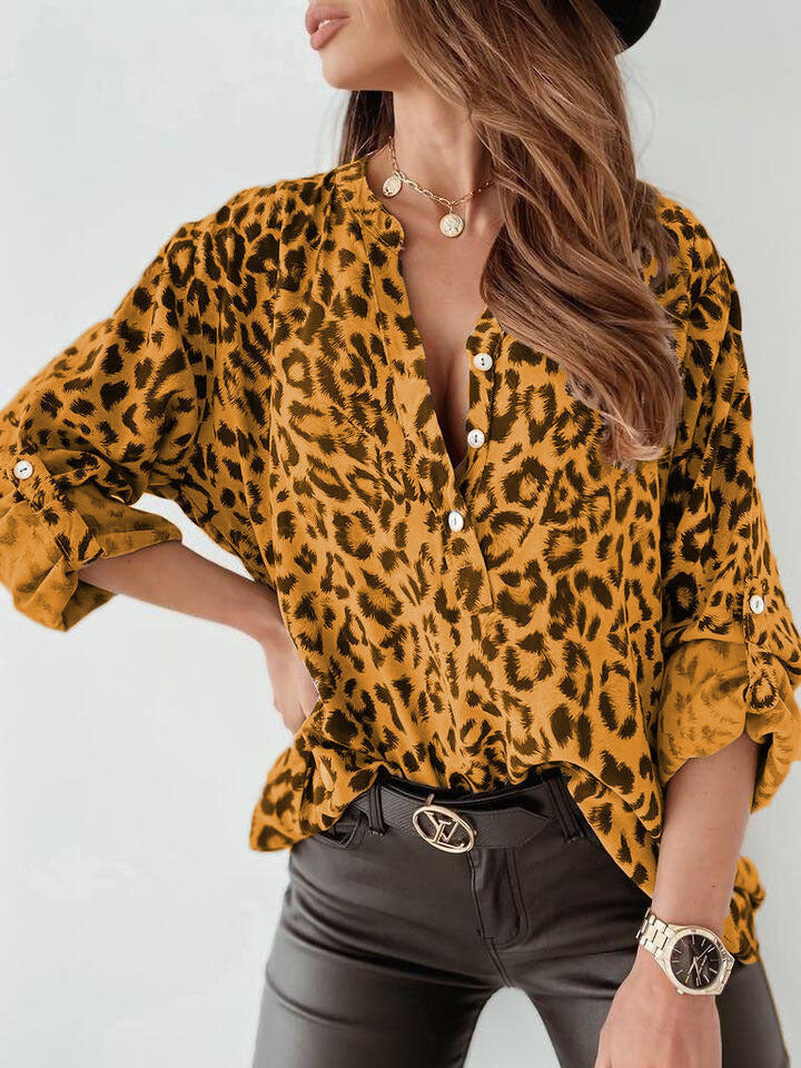 Women's Animal Print Blouse with Gathered Details