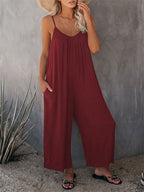 Women's Casual Summer Jumpsuit with Deep Neckline and Pockets