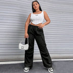 Women's Cargo Pants with Side Pockets and Elastic Waistband