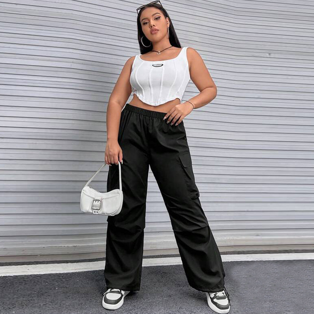 Women's Cargo Pants with Side Pockets and Elastic Waistband