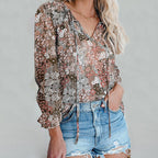 Women's Blouse with Floral Pattern and Loose Sleeves