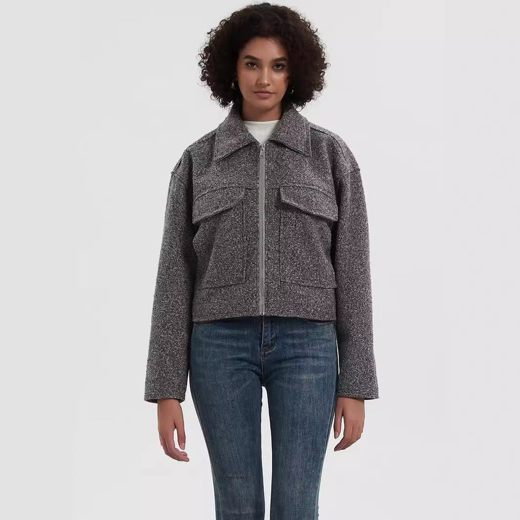 Women's Cropped Utility Jacket with Dual Chest Pockets