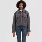 Women's Cropped Utility Jacket with Dual Chest Pockets