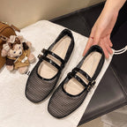 Women's Breathable Ballerina Flats with Double Buckle