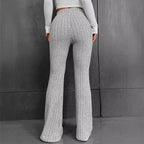 Women's Comfortable High-Waisted Ribbed Flared Knit Pants