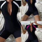 Women's Short-Sleeve Swim Shirt with Statement Zipper