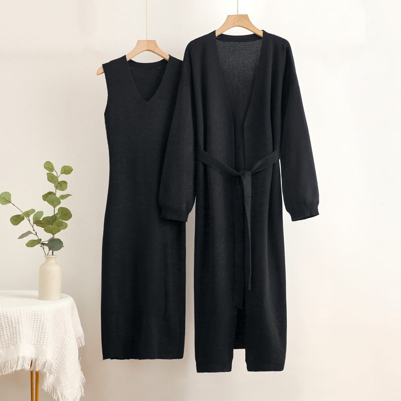 2-Piece V-Neck Dress and Cardigan Set