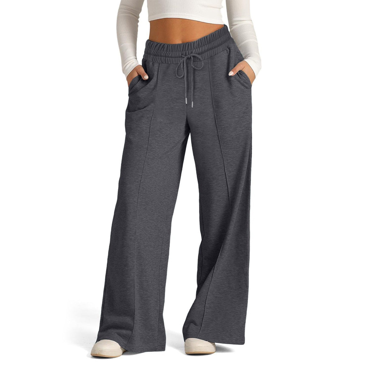 Women's Comfortable Wide-Leg Casual Pants with Elastic Waist and Pockets