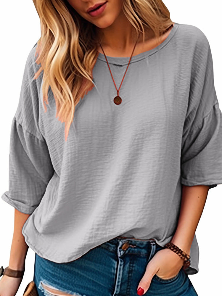 Women's Casual Oversized Shirt with Wide Round Neckline