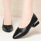 Women's Ballet Flats with Decorative Cut-Out Design and Block Heel