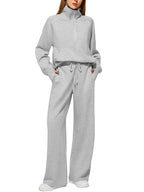 Women's Casual Sweatpants Suit with High Collar and Kangaroo Pocket