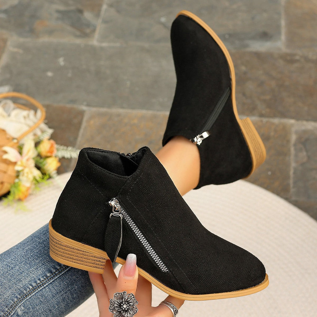 Women's Ankle Boots with Asymmetric Zipper