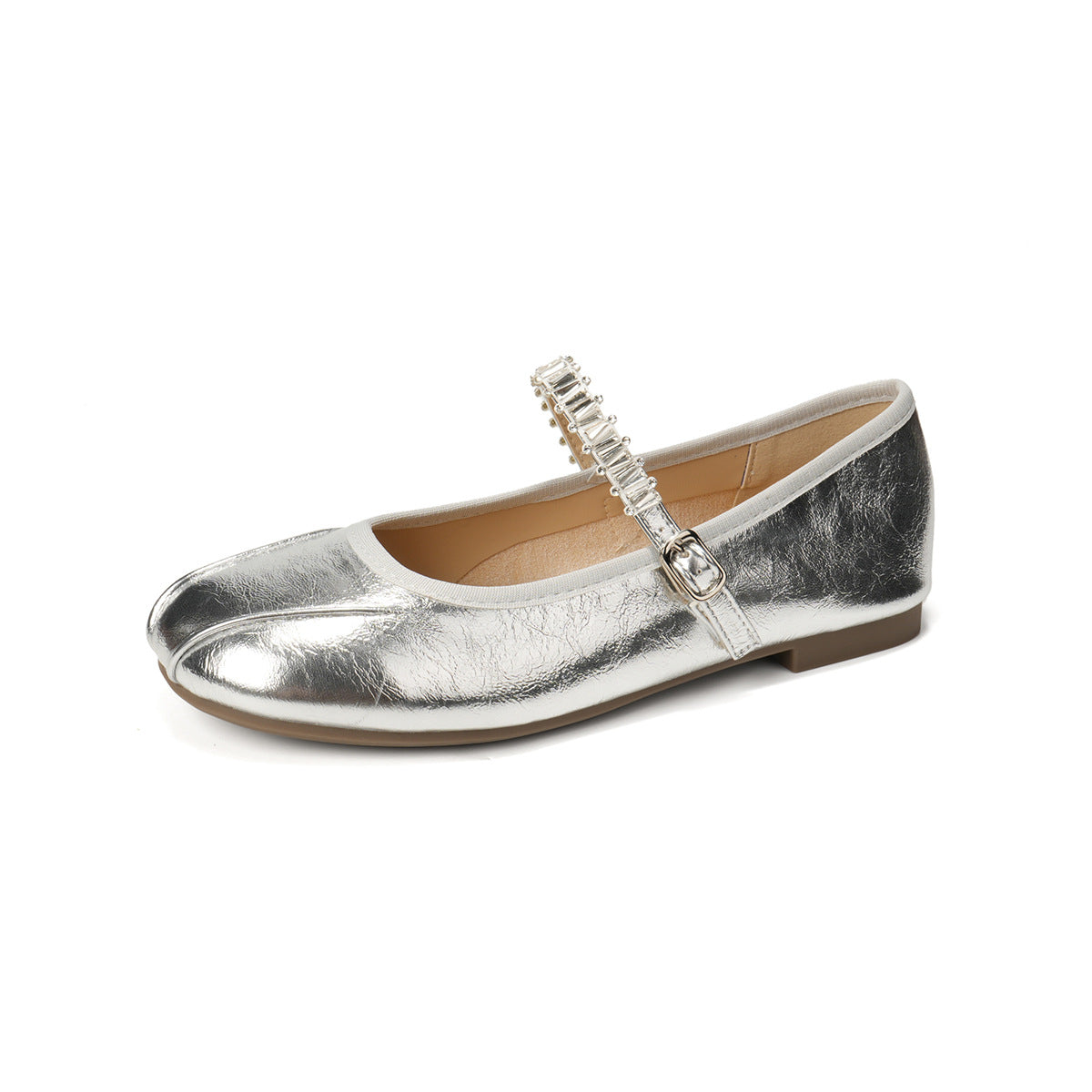 Women's Strap Ballet Flats with Shimmering Finish