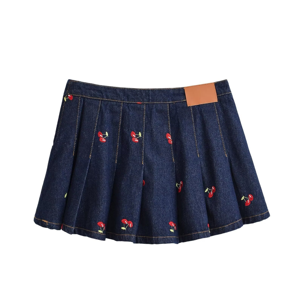 Women's Denim Skirt with Elaborate Embroidery and Pleated Design