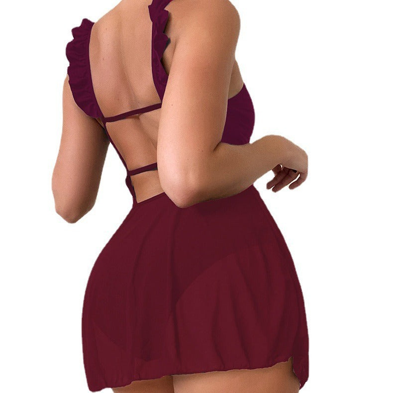 Women's Swim Dress with Delicate Ruffle Details and Open Back