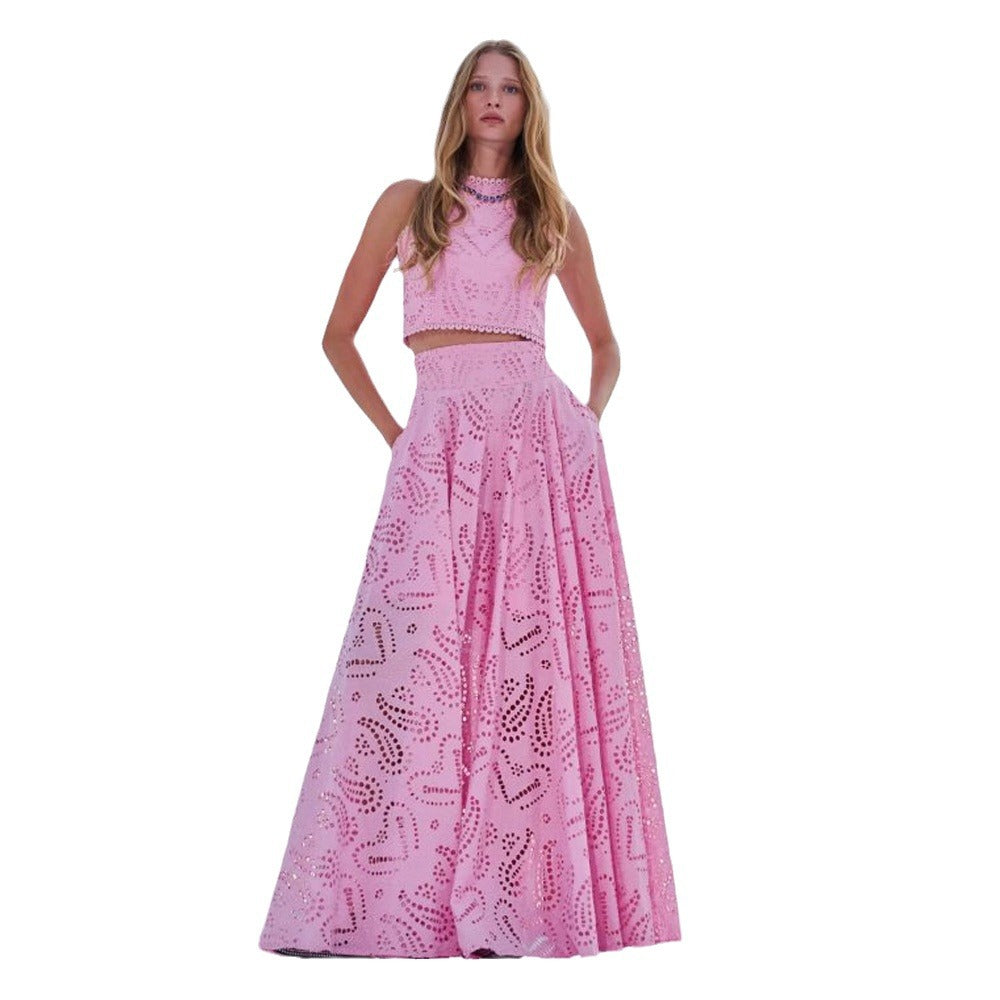 Women's Elegant Two-Piece Eyelet Set