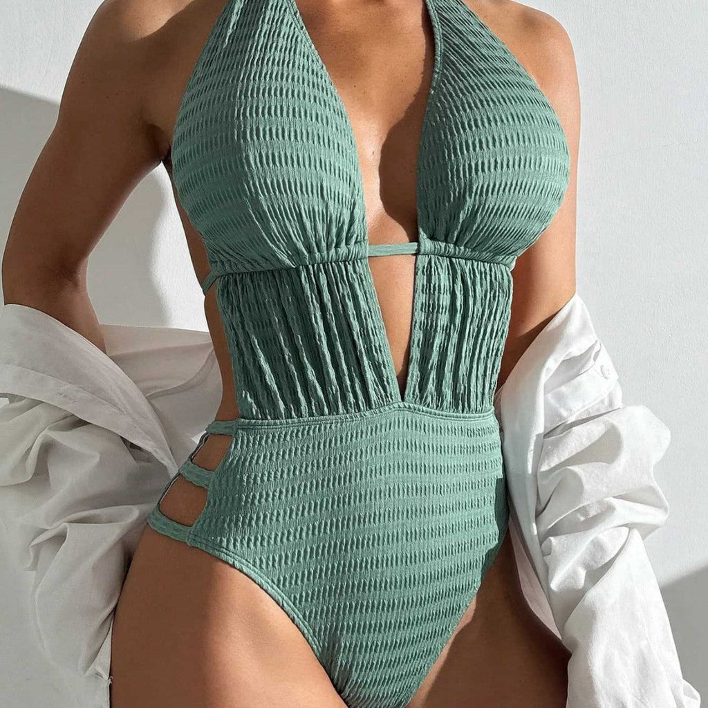 Women's Swimsuit with Deep V-Neck and Ruching